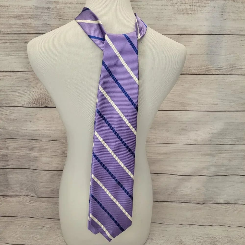 Grant Thomas Handmade Purple Blue White Silk Neck Tie Made in NY
